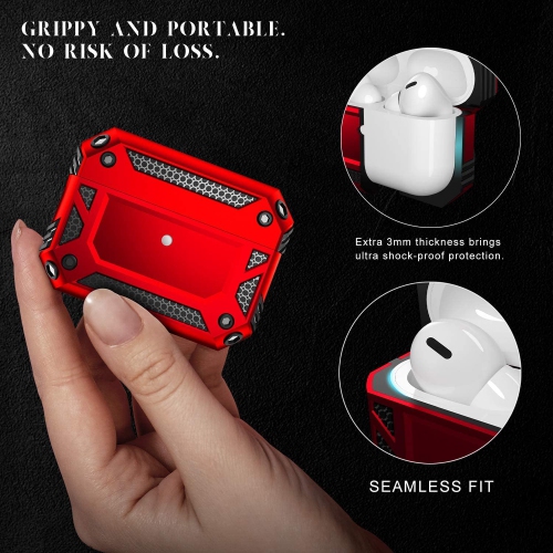 Heavy Duty Anti-Drop Full Body Protective Rugged Case Cover & Keychain for Apple AirPods 3, Red