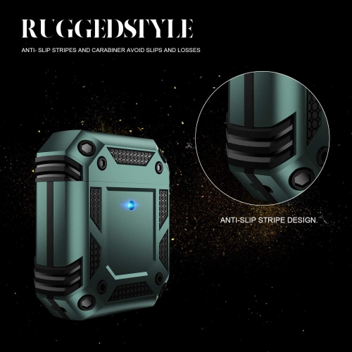 Heavy Duty Anti-Drop Full Body Protective Rugged Case Cover & Keychain for Apple AirPods 1 2, Midnight Green