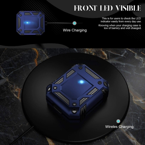 Heavy Duty Anti-Drop Full Body Protective Rugged Case Cover & Keychain for Apple AirPods 1 2, Navy