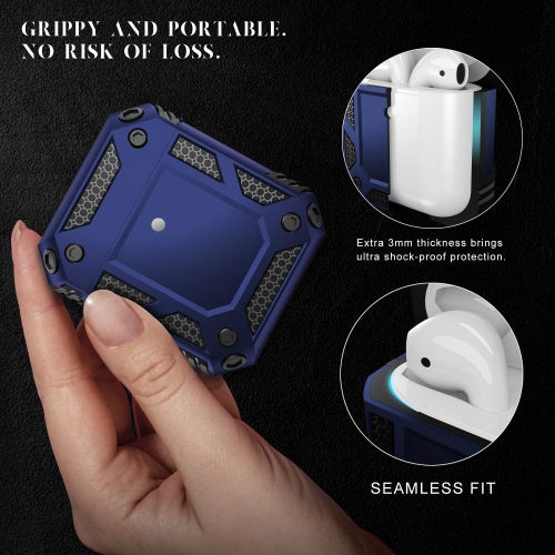 Heavy Duty Anti-Drop Full Body Protective Rugged Case Cover & Keychain for Apple AirPods 1 2, Navy