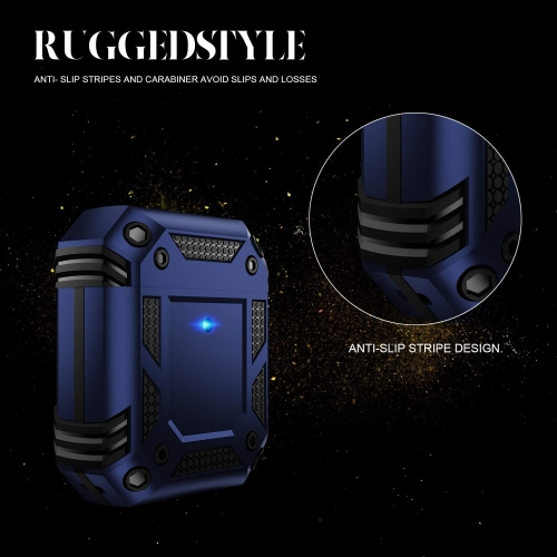 Heavy Duty Anti-Drop Full Body Protective Rugged Case Cover & Keychain for Apple AirPods 1 2, Navy