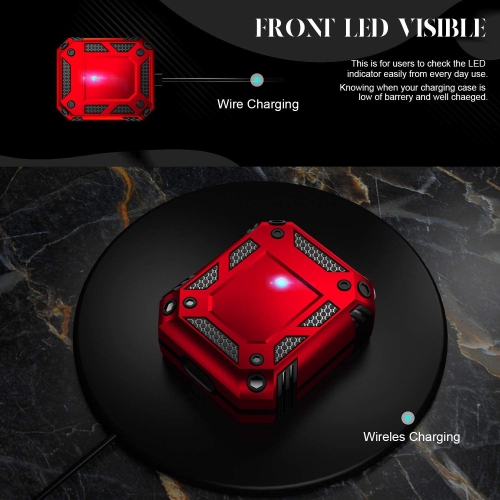 Heavy Duty Anti-Drop Full Body Protective Rugged Case Cover & Keychain for Apple AirPods 1 2, Red