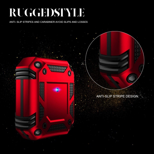 Heavy Duty Anti-Drop Full Body Protective Rugged Case Cover & Keychain for Apple AirPods 1 2, Red
