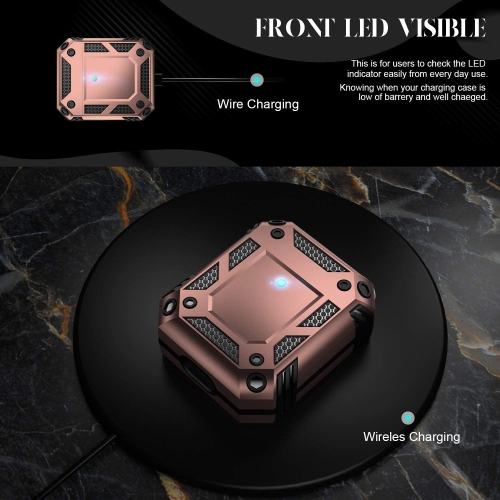 Heavy Duty Anti-Drop Full Body Protective Rugged Case Cover & Keychain for Apple AirPods 1 2, Rose Gold