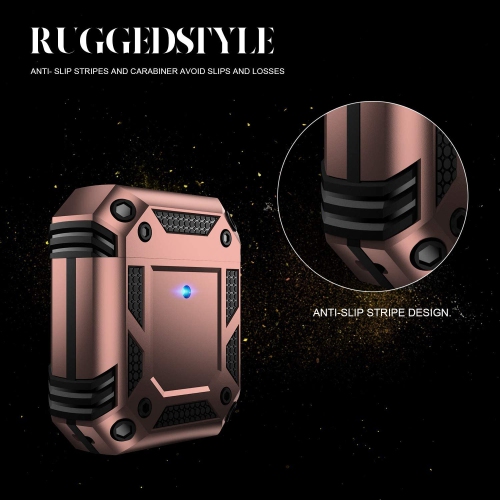Heavy Duty Anti-Drop Full Body Protective Rugged Case Cover & Keychain for Apple AirPods 1 2, Rose Gold