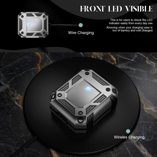 Heavy Duty Anti-Drop Full Body Protective Rugged Case Cover & Keychain for Apple AirPods 1 2, Grey