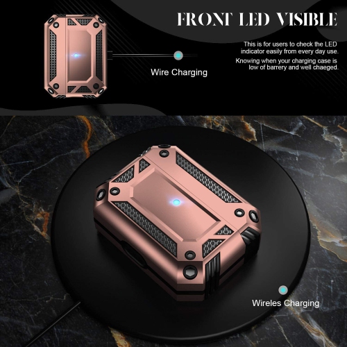 Heavy Duty Anti-Drop Full Body Protective Rugged Case Cover & Keychain for Apple AirPods Pro, Rose Gold