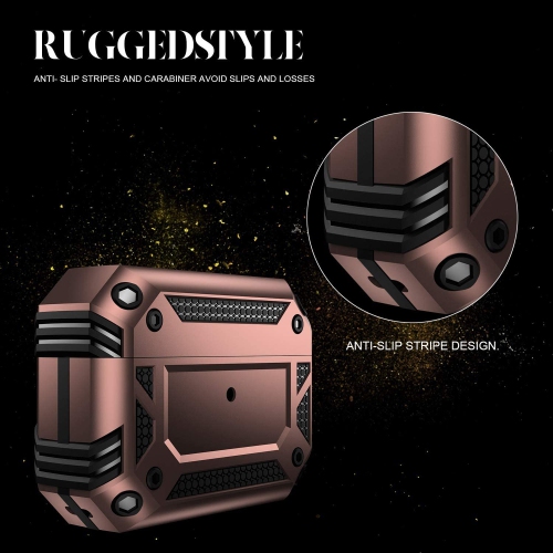 Heavy Duty Anti-Drop Full Body Protective Rugged Case Cover & Keychain for Apple AirPods Pro, Rose Gold