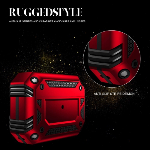 Heavy Duty Anti-Drop Full Body Protective Rugged Case Cover & Keychain for Apple AirPods Pro, Red