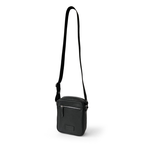 Club Rochelier Unisex Leather Top Zipper Crossbody Bag Black