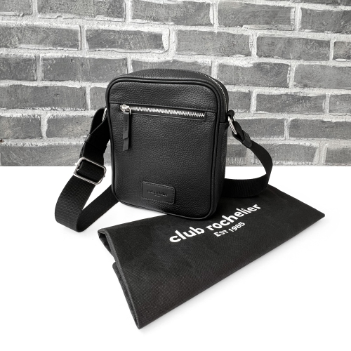 Club Rochelier Unisex Leather Top Zipper Crossbody Bag Black