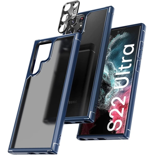 [1+2 Pack] Designed for Samsung Galaxy S22 Ultra Case, with 2 Pack Camera Lens Protector,Translucent Matte Hard Back [Military Grade Drop Tested] Pro