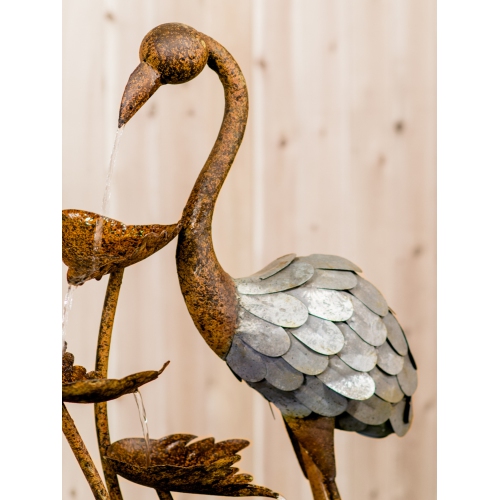 Hi-Line Gift Ltd Metal Flamingo with Leaves in Pail Fountain