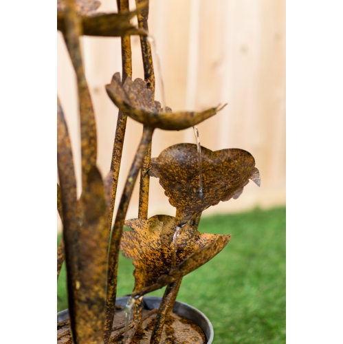 Hi-Line Gift Ltd Metal Flamingo with Leaves in Pail Fountain