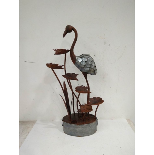 Hi-Line Gift Ltd Metal Flamingo with Leaves in Pail Fountain