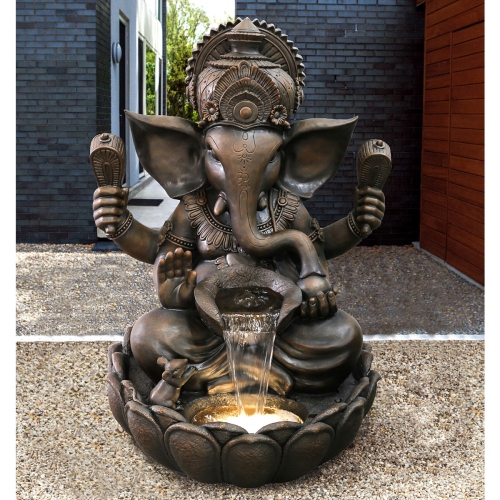 Hi-Line Gift Ltd 35In Ganesha Sculptural Fountain with Warm White LEDs