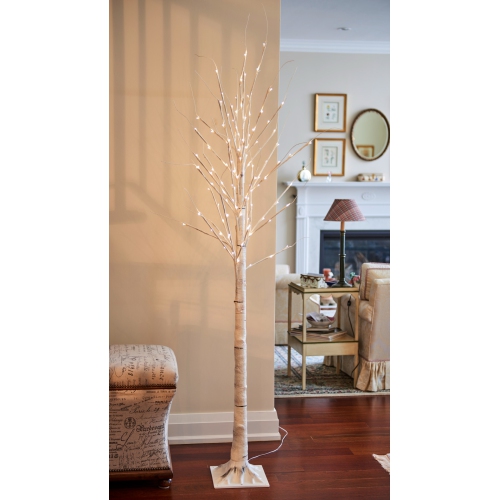 Hi-Line Gift Ltd Birch Tree On Metal Base In/Outdoor 120 LED 83 Inch High with 8 Lighting Modes