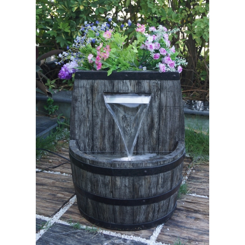 Hi-Line Gift Ltd 26In Whiskey Barrel Fountain And Planter with Wt LED