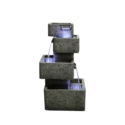 HI-LINE GIFT LTD  Multilevel Concrete Cascading Fountain With 3 Cool Led Lights In White