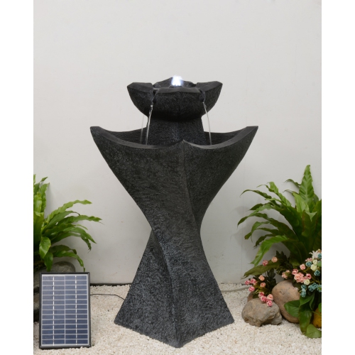 Hi-Line Gift Ltd Solar-Powered Contemporary Pedestel Fountain with Cool White LED Lights