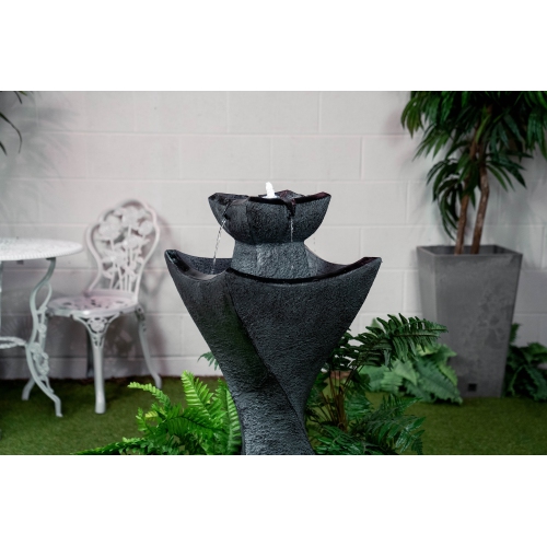 Hi-Line Gift Ltd Solar-Powered Contemporary Pedestel Fountain with Cool White LED Lights