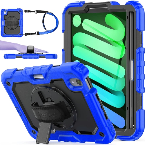 CSMART  Shockproof Heavy Duty Defender Case Kickstand Cover With Shoulder & Hand Strap for Ipad Mini 6 6Th Gen. 2021 (8.3") In Blue