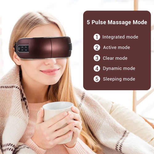 USB Powered Eye Massager with Heat, Air Pressure & Acupressure with 5 selectable preset massage modes- Black