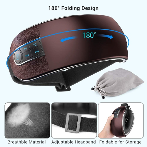 USB Powered Eye Massager with Heat, Air Pressure & Acupressure with 5 selectable preset massage modes- Black