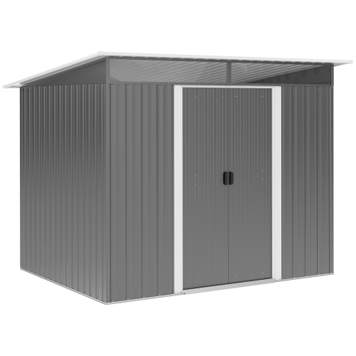 Remise de jardin Outsunny de 6 x 8,5 pi avec Skylight, abri en métal avec portes doubles pour jardin, gris