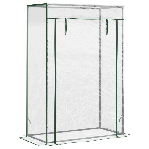 OUTSUNNY  40"l X 20"w X 59"h Walk-In Garden Greenhouse \w Steel Frame Outdoor Hot House Tomato Plant Warm House W/ Roll Up Door, Plastic Cover, Clear