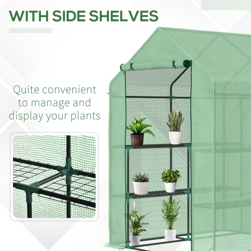 Outsunny 56" x 54" x 74" Walk-in Greenhouse Portable Garden Plant Flower Seed Warm House with 8 Shelves Outdoor Plant Growth Hot House PE Cover Green