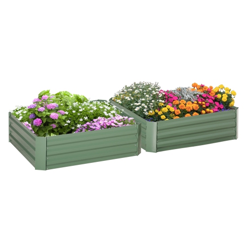 OUTSUNNY  39" X 39" X 12" Set Of 2 Raised Garden Bed, Elevated Planter Box With Galvanized Steel Frame for Growing Flowers, Herbs, Succulents In Green