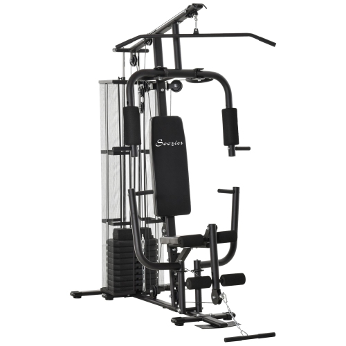 Soozier Station de musculation entrainement complet Gym System Musculation Exercice Workout Station Fitness Force Machine pour Body Training Noir