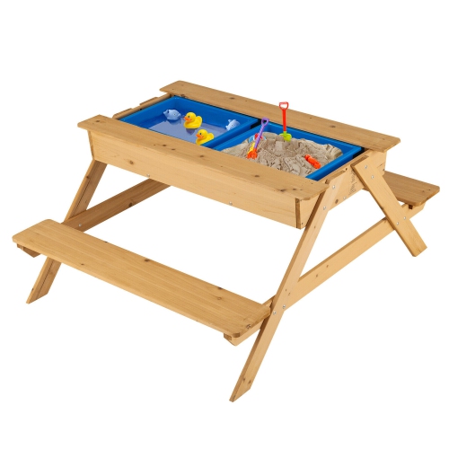 Gymax 3 in 1 Kids Picnic Table Wooden Outdoor Water Sand Table w/ Play Boxes