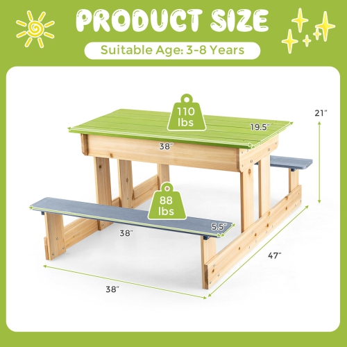 Marque Gymax Table en bois de pique-nique 3 en 1 pour enfants Table bac à sable Table bac à eau en bois avec boîtes de jeux pour l’extérieur