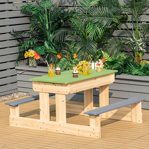 Marque Gymax Table en bois de pique-nique 3 en 1 pour enfants Table bac à sable Table bac à eau en bois avec boîtes de jeux pour l’extérieur