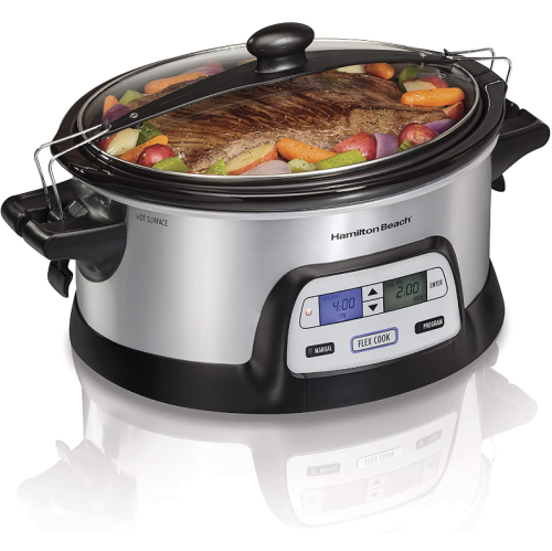 Hamilton Beach Stay or Go Portable 6-Quart Programmable Slow Cooker With FlexCook Dual Digital Timer for 2 Heat Settings, Lid Lock