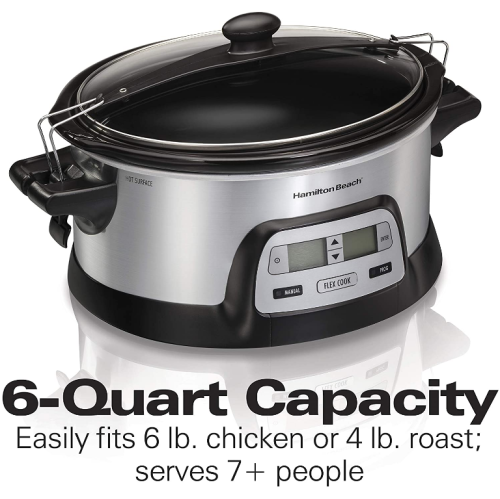 Hamilton Beach Stay or Go Portable 6-Quart Programmable Slow Cooker With FlexCook Dual Digital Timer for 2 Heat Settings, Lid Lock
