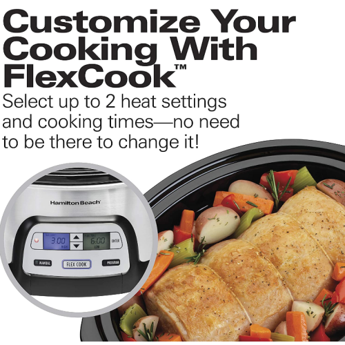 Hamilton Beach Stay or Go Portable 6-Quart Programmable Slow Cooker With FlexCook Dual Digital Timer for 2 Heat Settings, Lid Lock