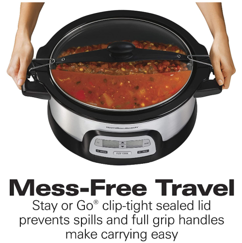 Hamilton Beach Stay or Go Portable 6-Quart Programmable Slow Cooker With FlexCook Dual Digital Timer for 2 Heat Settings, Lid Lock