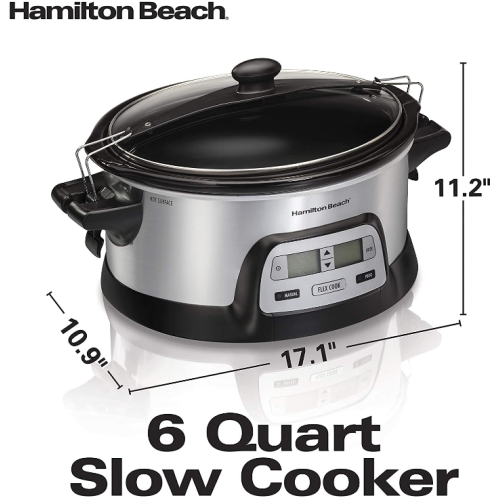 Hamilton Beach Stay or Go Portable 6-Quart Programmable Slow Cooker With FlexCook Dual Digital Timer for 2 Heat Settings, Lid Lock