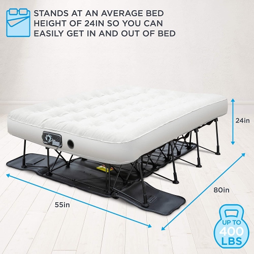 Ivation EZ-Bed Air Mattress with Frame & Rolling Case, Self Inflatable, Blow Up Bed Auto Shut-Off, Comfortable Surface AirBed, Best for Guest,