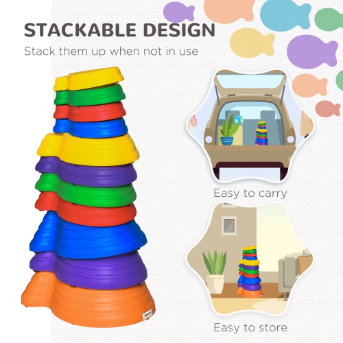 Outsunny 11pcs Balance Stepping Stones for Kids, Fish Style Non-slip Obstacle Course, Larger Size Stackable Balance Blocks Indoor Outdoor