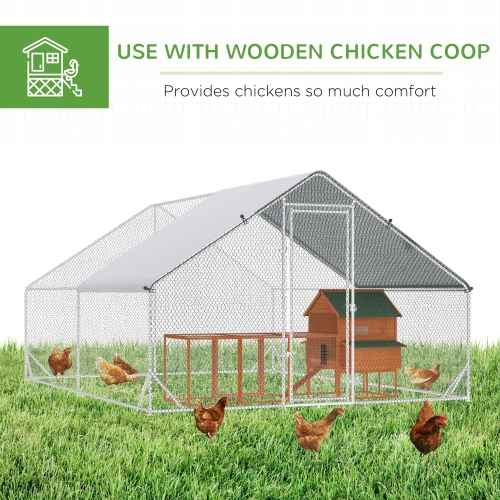 PawHut Metal Chicken Coop, Walk-in Large Chicken Run, Poultry Cage for 8-12 Hen, Duck, Rabbit with Water- and UV-Protection Cover, for Backyard,