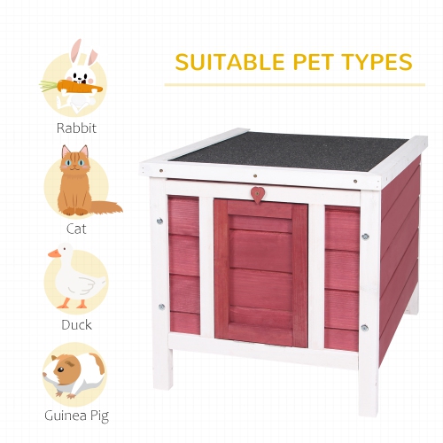 PawHut Wooden Rabbit Hutch Bunny Cage Outdoor Cat House Guinea Pig Cage Duck Shelter, Indoor Outdoor Use, 20"x16.5"x17", Red