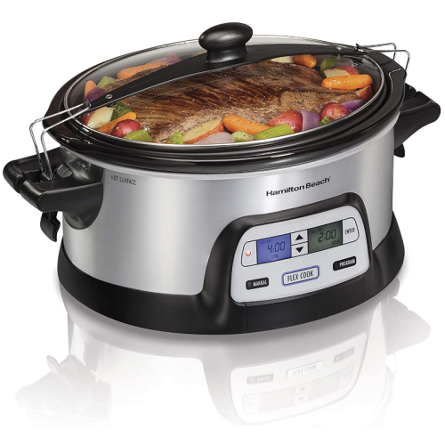 Hamilton Beach Stay or Go Portable 6-Quart Programmable Slow Cooker With FlexCook Dual Digital Timer for 2 Heat Settings, Lid Lock