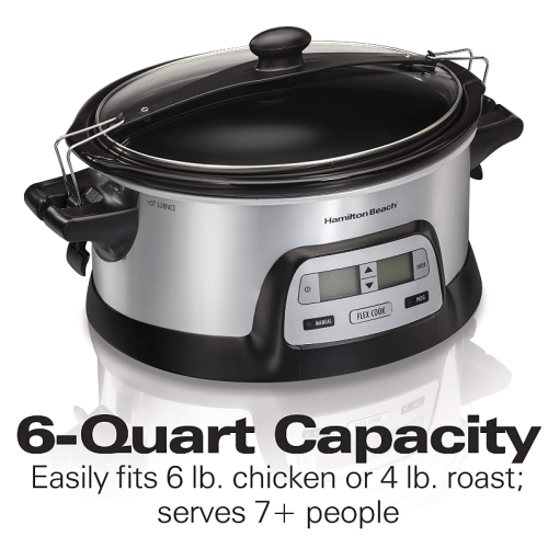 Hamilton Beach Stay or Go Portable 6-Quart Programmable Slow Cooker With FlexCook Dual Digital Timer for 2 Heat Settings, Lid Lock