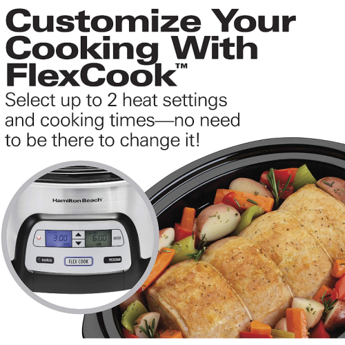 Hamilton Beach Stay or Go Portable 6-Quart Programmable Slow Cooker With FlexCook Dual Digital Timer for 2 Heat Settings, Lid Lock