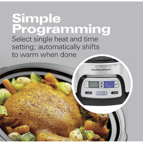 Hamilton Beach Stay or Go Portable 6-Quart Programmable Slow Cooker With FlexCook Dual Digital Timer for 2 Heat Settings, Lid Lock