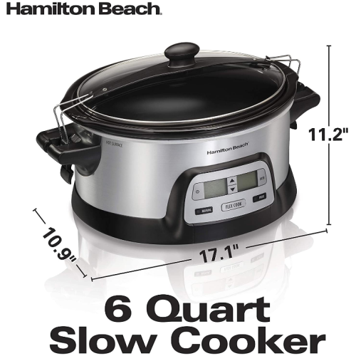 Hamilton Beach Stay or Go Portable 6-Quart Programmable Slow Cooker With FlexCook Dual Digital Timer for 2 Heat Settings, Lid Lock